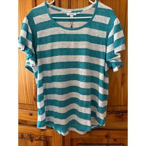 NWT Chico’s Linen Blend Flutter Sleeve Top with Metallic Threads